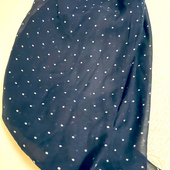 100% Polyester Scarf, 70”L X 26”W, beautiful navy blue with white polka dots - Picture 3 of 4